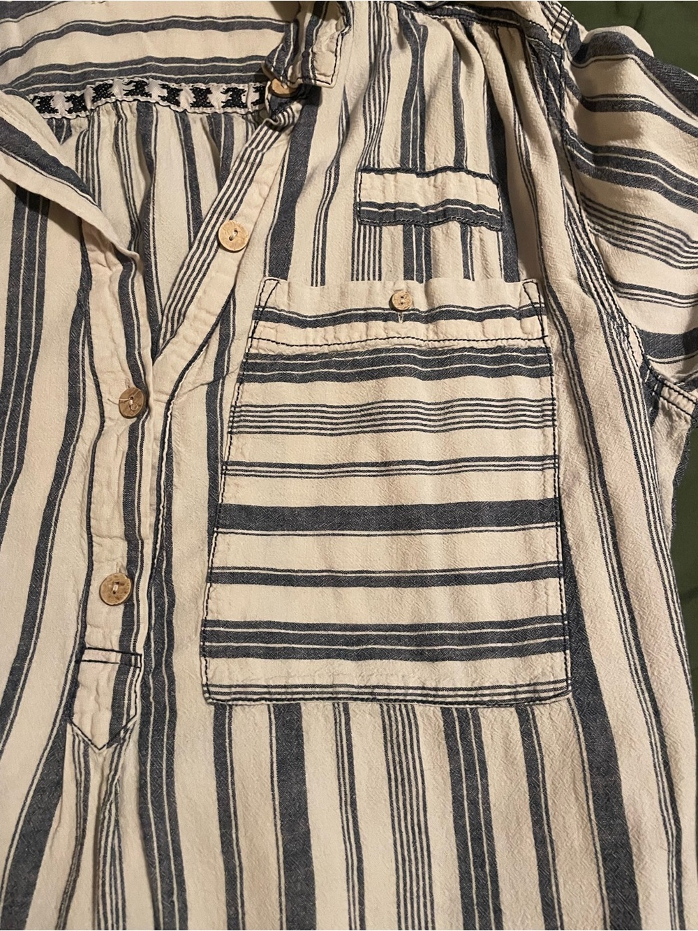 We The Free Cream and Navy Striped Button-Down Shirt - Picture 3 of 4